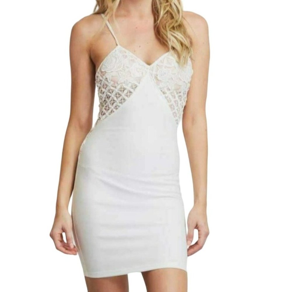 One and Only Collective Floral Detail Bodycon Mini Dress White Size Small NWT